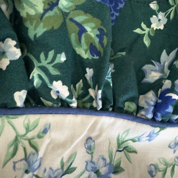 Vintage 90s Cottage Core Green Blue Floral King Flat Ruffled Sheet JCPenney USA - Picture 8 of 10